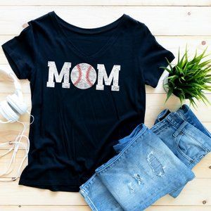 BASEBALL MOM  Black Tee.  Mother's Day Gift!  Can be customized with name/number